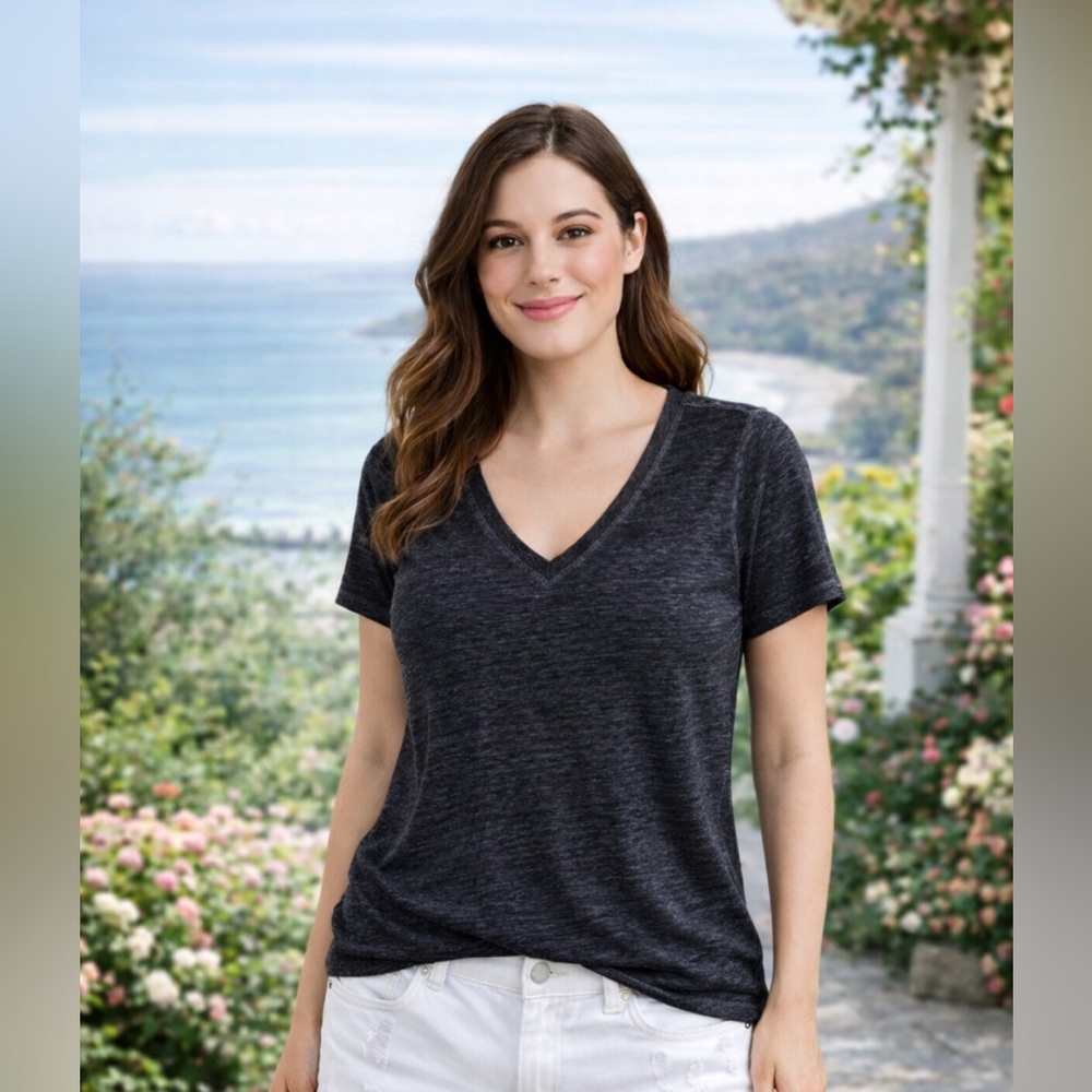 Mudd Charcoal Burnout V-neck Short Sleeve Roadtrip Tee